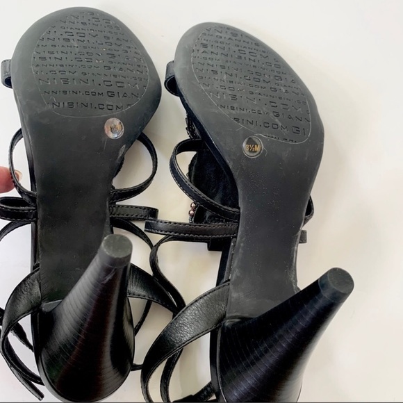Gianni Bini Stone and Bead Strappy Heel Leather Sandals 8.5 - Picture 8 of 12